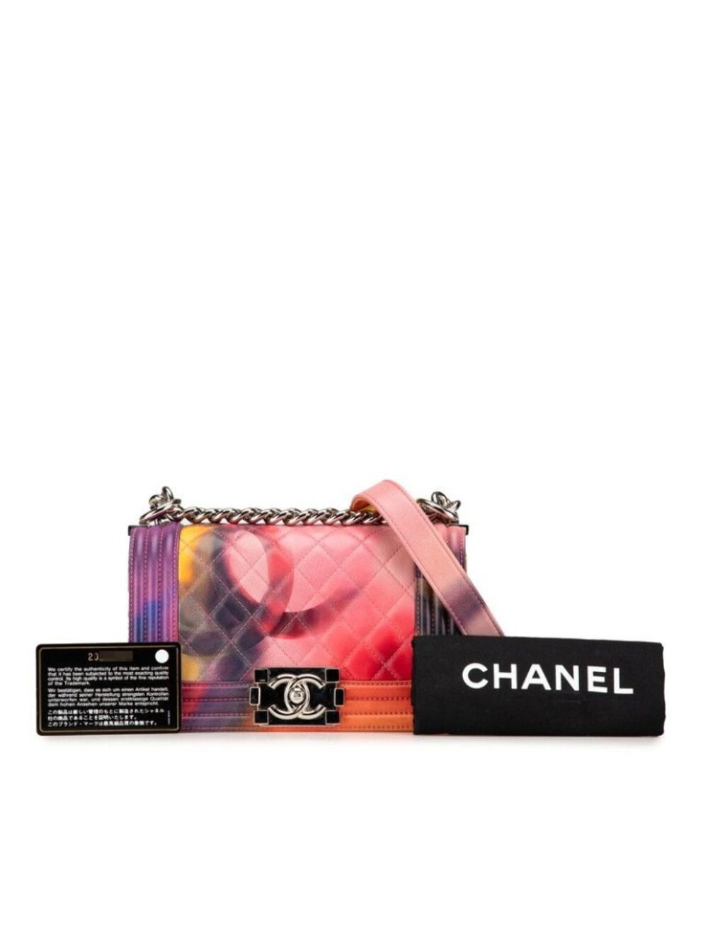 Chanel CC Logo Boy Chain Shoulder Bag Pink Multicolor Lambskin - Picture 9 of 9